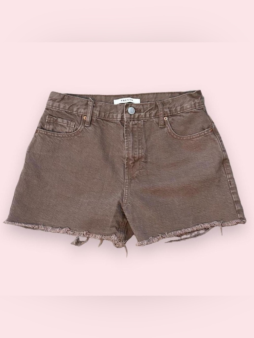 PacSun Brown High-Rise Raw Hem Vintage Cut-Off Denim Shorts